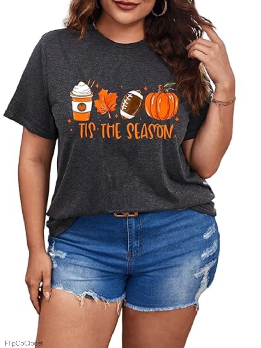 Plus Size Fall Football Pumpkin Tis The Season Graphic Tee Short Sleeve Crew